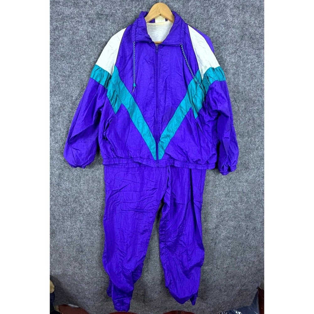 Vintage Tracy & Carl Track Suit Large Purple Full Zip Nylon Windbreaker Retro